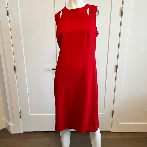 Akris Punto Contemporary Sleeveless Midi Lined Dress w Cut-Outs Deep Red Size 12 - Picture 3 of 13